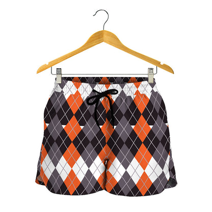 Halloween Themed Argyle Pattern Print Women's Shorts