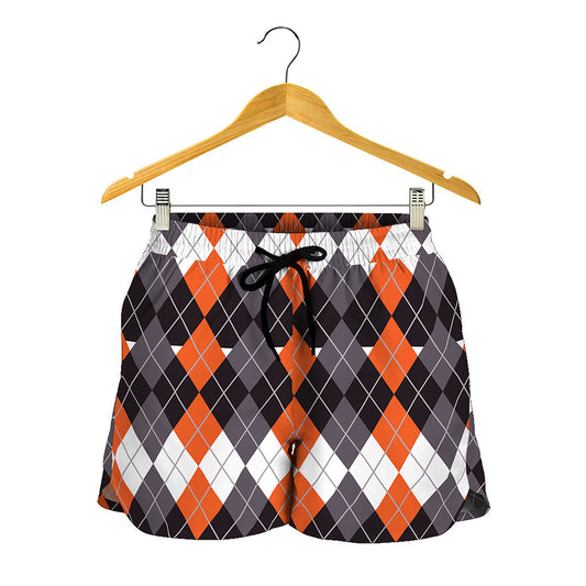 Halloween Themed Argyle Pattern Print Women's Shorts