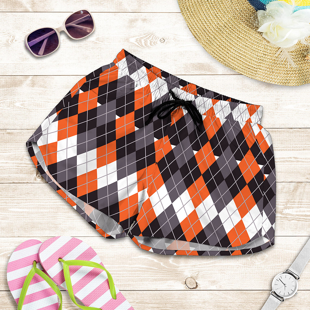 Halloween Themed Argyle Pattern Print Women's Shorts