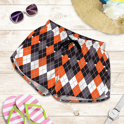 Halloween Themed Argyle Pattern Print Women's Shorts