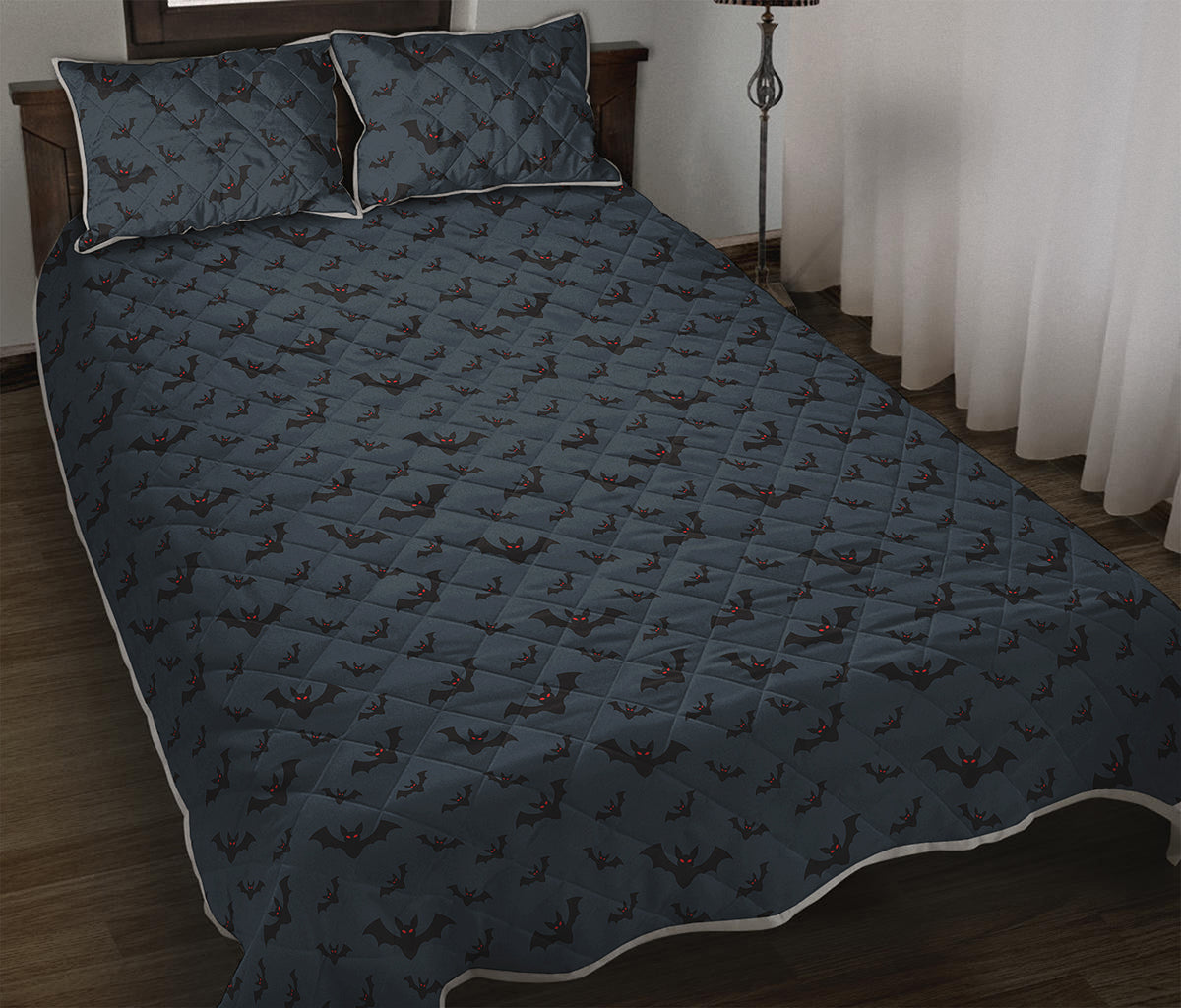 Halloween Vampire Bat Pattern Print Quilt Bed Set