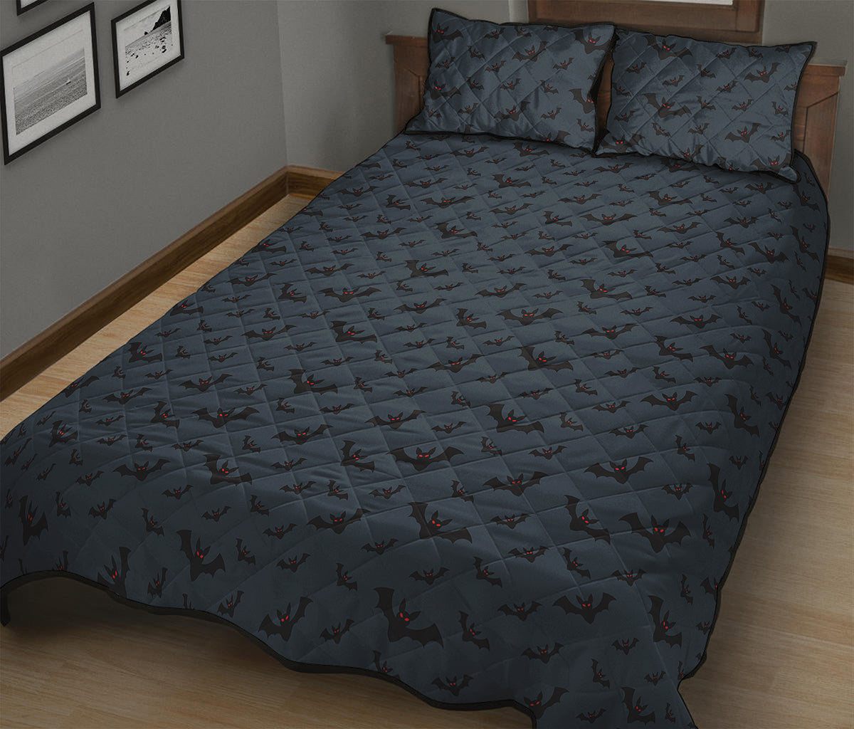 Halloween Vampire Bat Pattern Print Quilt Bed Set
