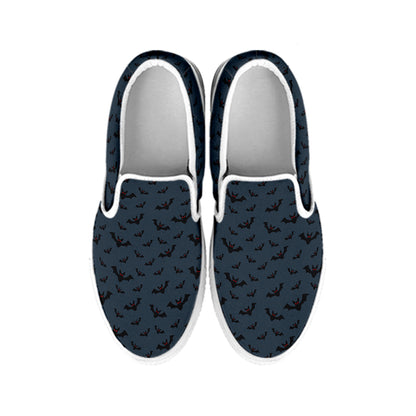 Halloween Vampire Bat Pattern Print White Slip On Shoes
