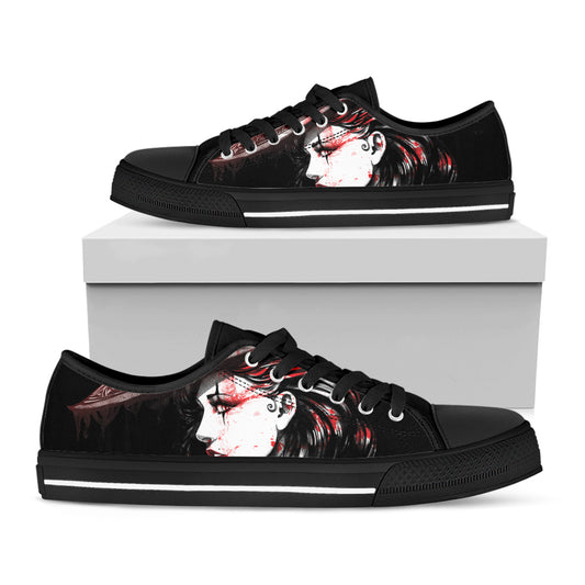 Halloween Vampire Girl Print Black Low Top Sneakers