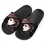 Halloween Vampire Girl Print Black Slide Sandals