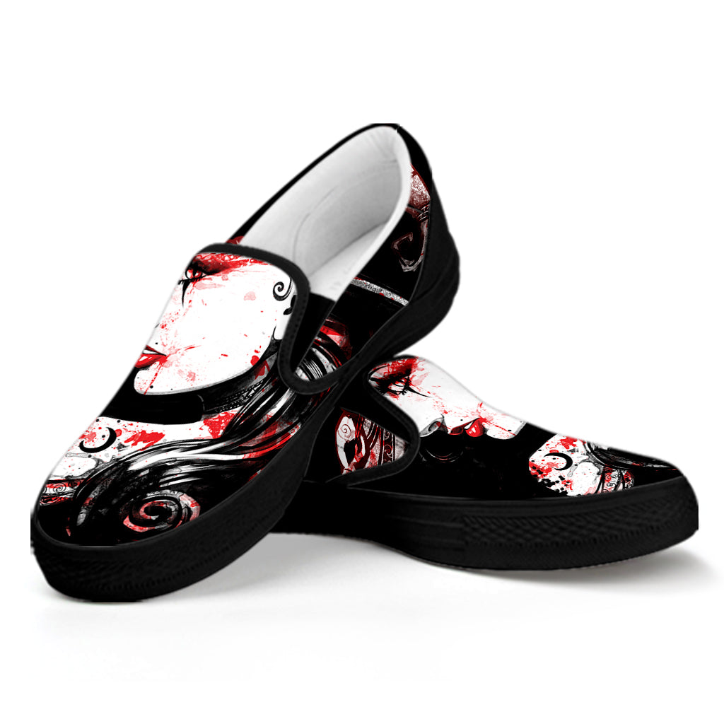 Halloween Vampire Girl Print Black Slip On Shoes