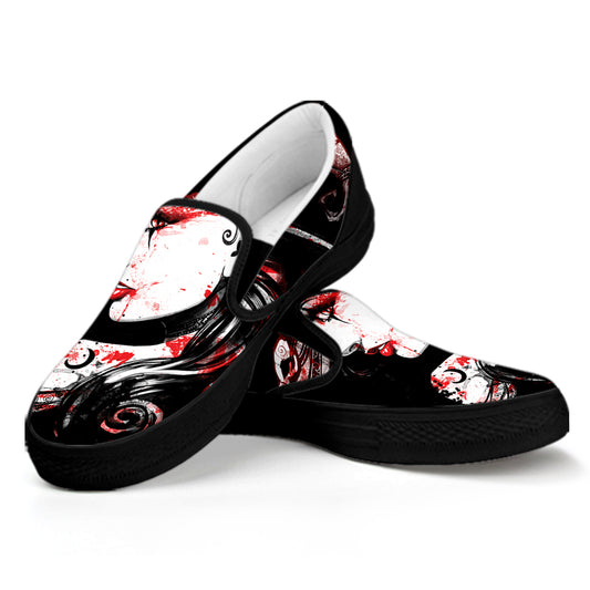 Halloween Vampire Girl Print Black Slip On Shoes