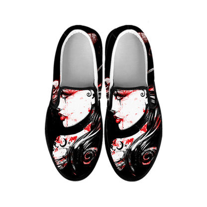 Halloween Vampire Girl Print Black Slip On Shoes