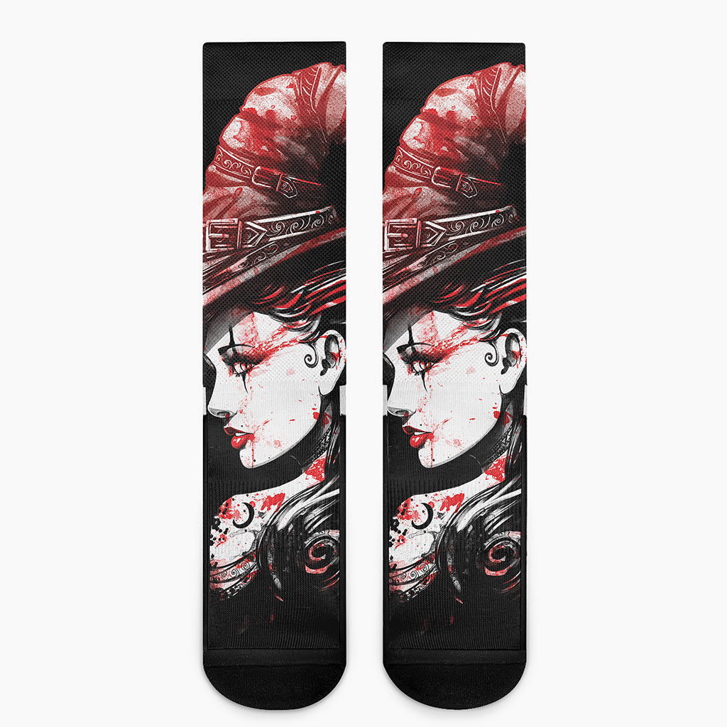 Halloween Vampire Girl Print Crew Socks