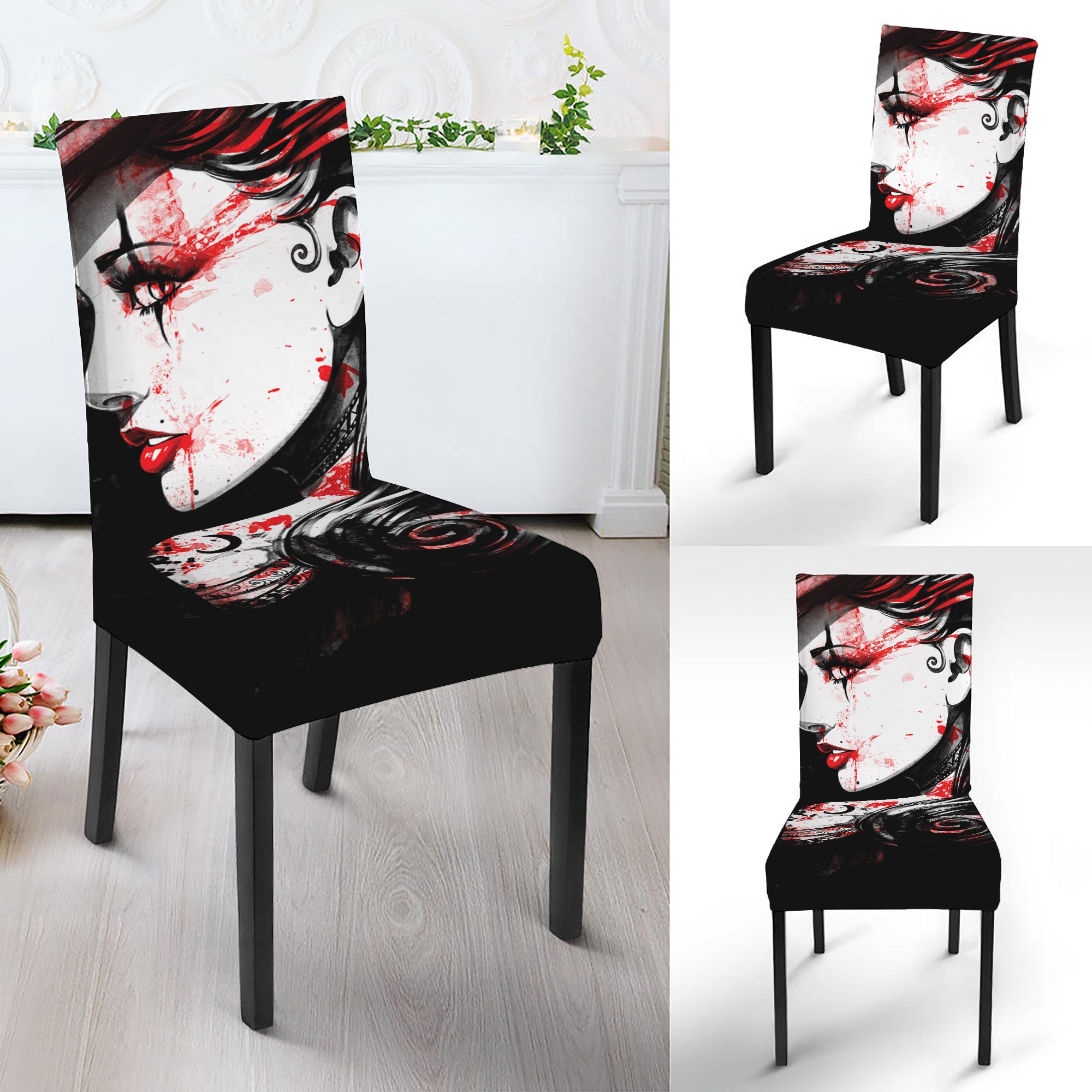 Halloween Vampire Girl Print Dining Chair Slipcover