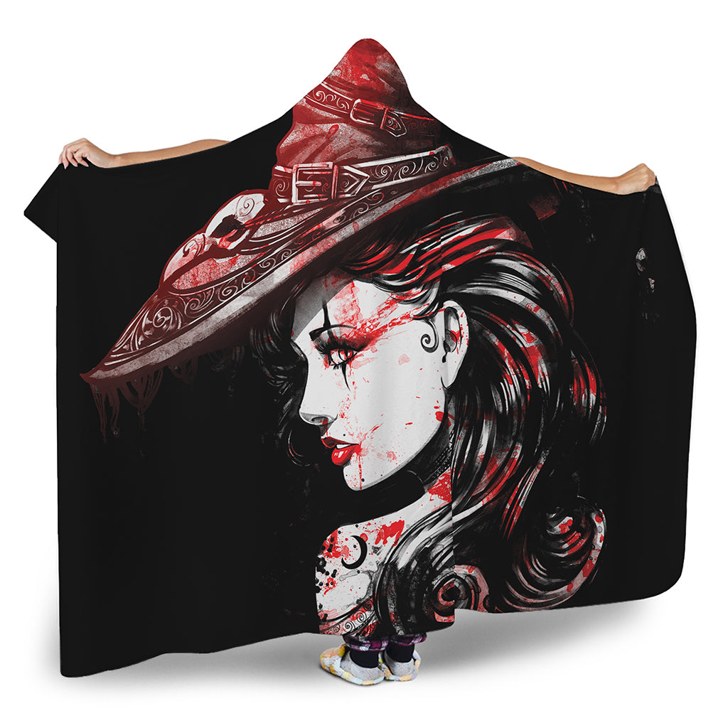 Halloween Vampire Girl Print Hooded Blanket