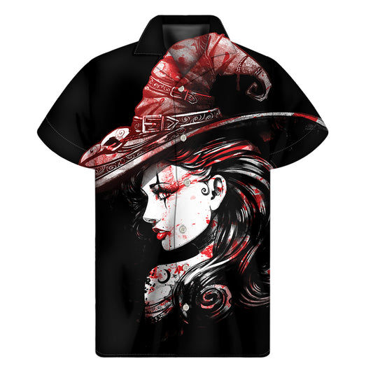 Halloween Vampire Girl Print Men's Short Sleeve Shirt