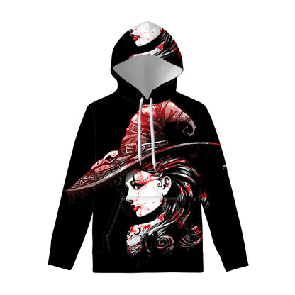 Halloween Vampire Girl Print Pullover Hoodie