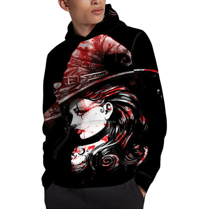 Halloween Vampire Girl Print Pullover Hoodie