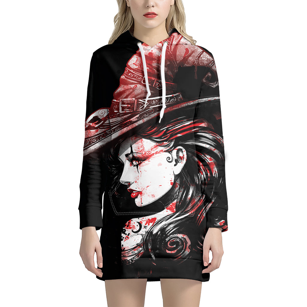 Halloween Vampire Girl Print Pullover Hoodie Dress