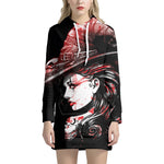 Halloween Vampire Girl Print Pullover Hoodie Dress
