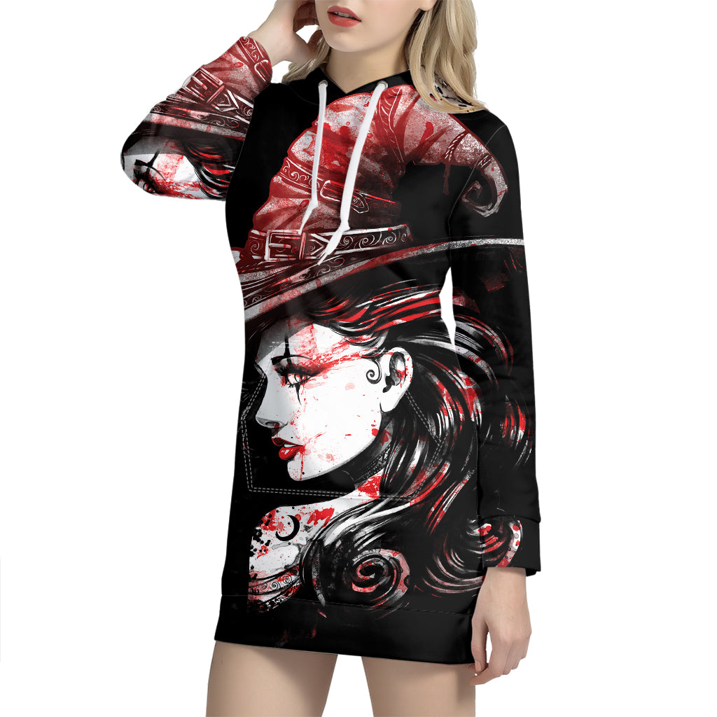 Halloween Vampire Girl Print Pullover Hoodie Dress
