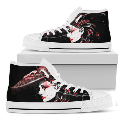 Halloween Vampire Girl Print White High Top Shoes