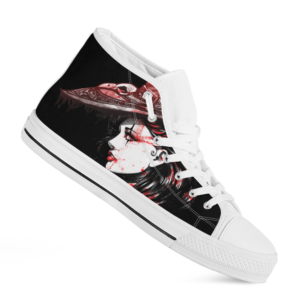 Halloween Vampire Girl Print White High Top Shoes