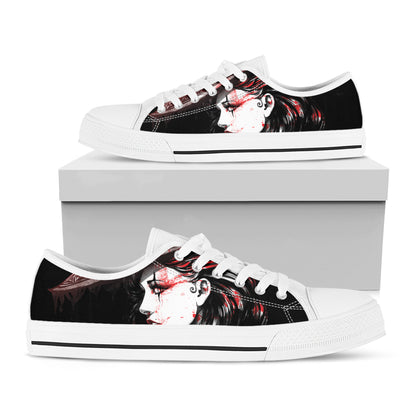 Halloween Vampire Girl Print White Low Top Shoes