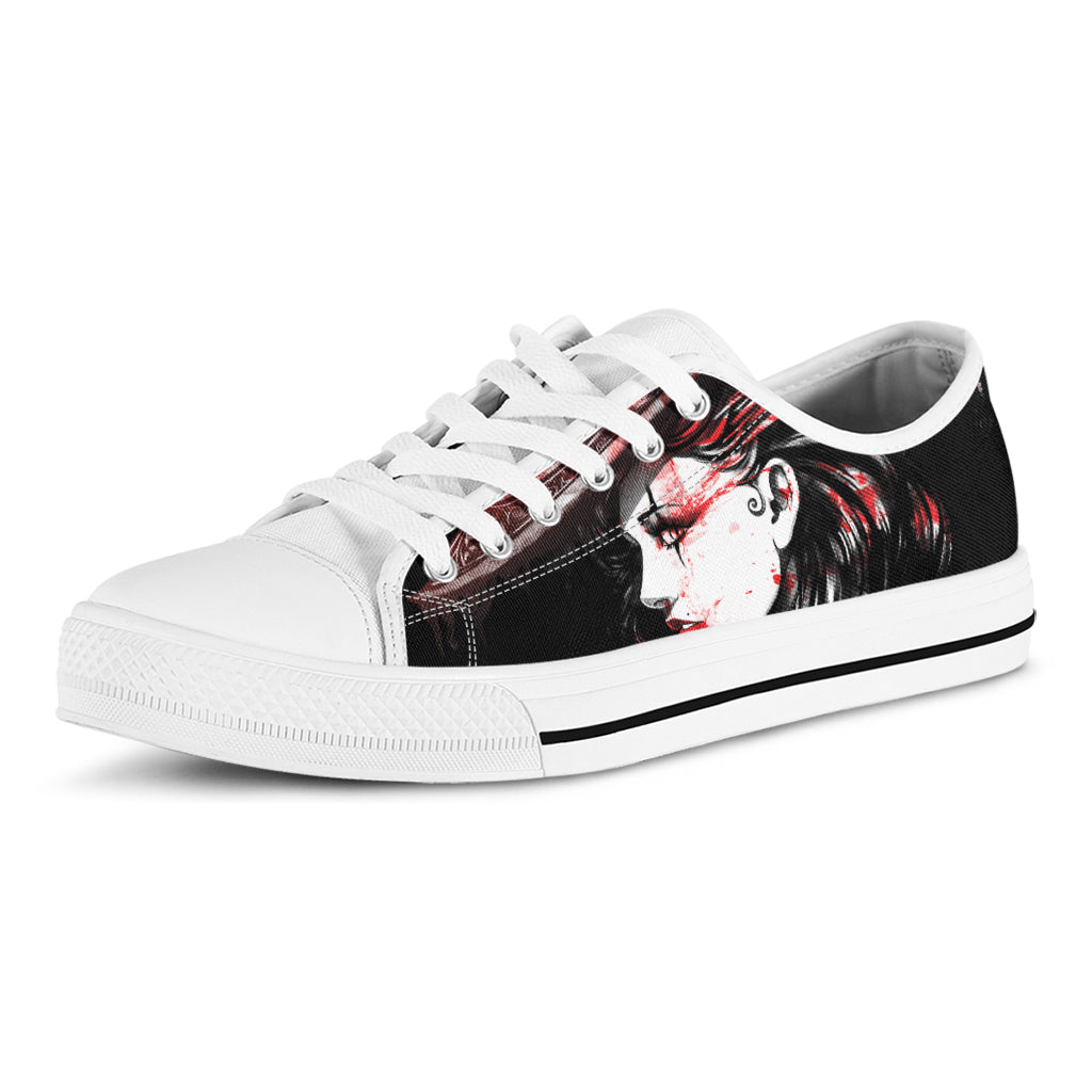 Halloween Vampire Girl Print White Low Top Shoes
