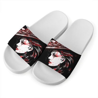 Halloween Vampire Girl Print White Slide Sandals