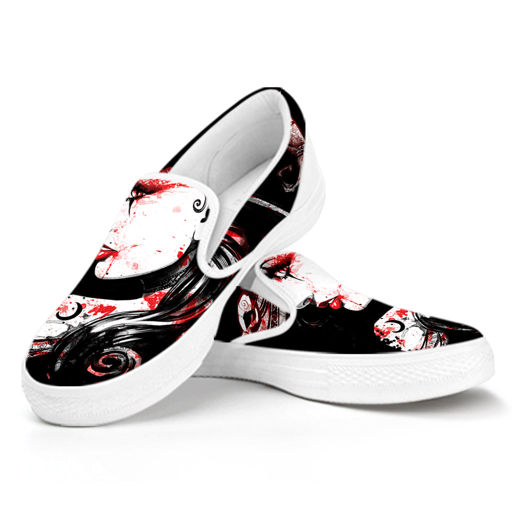 Halloween Vampire Girl Print White Slip On Shoes