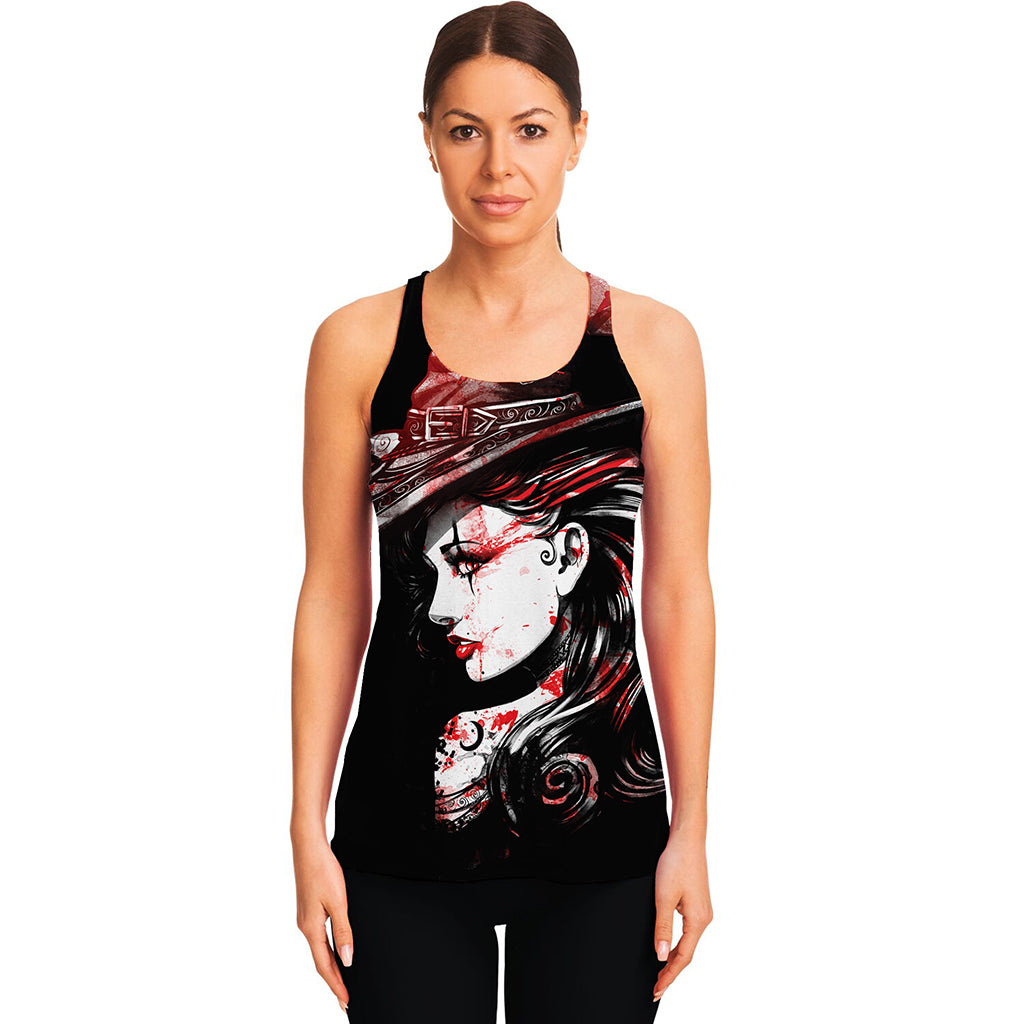 Halloween Vampire Girl Print Women's Racerback Tank Top