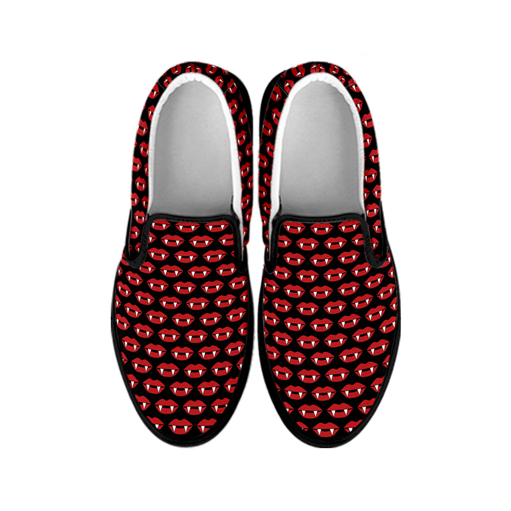 Halloween Vampire Lips Pattern Print Black Slip On Shoes