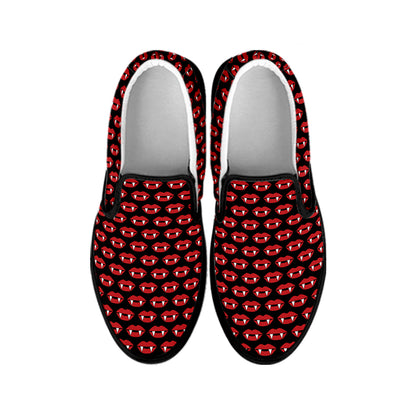 Halloween Vampire Lips Pattern Print Black Slip On Shoes