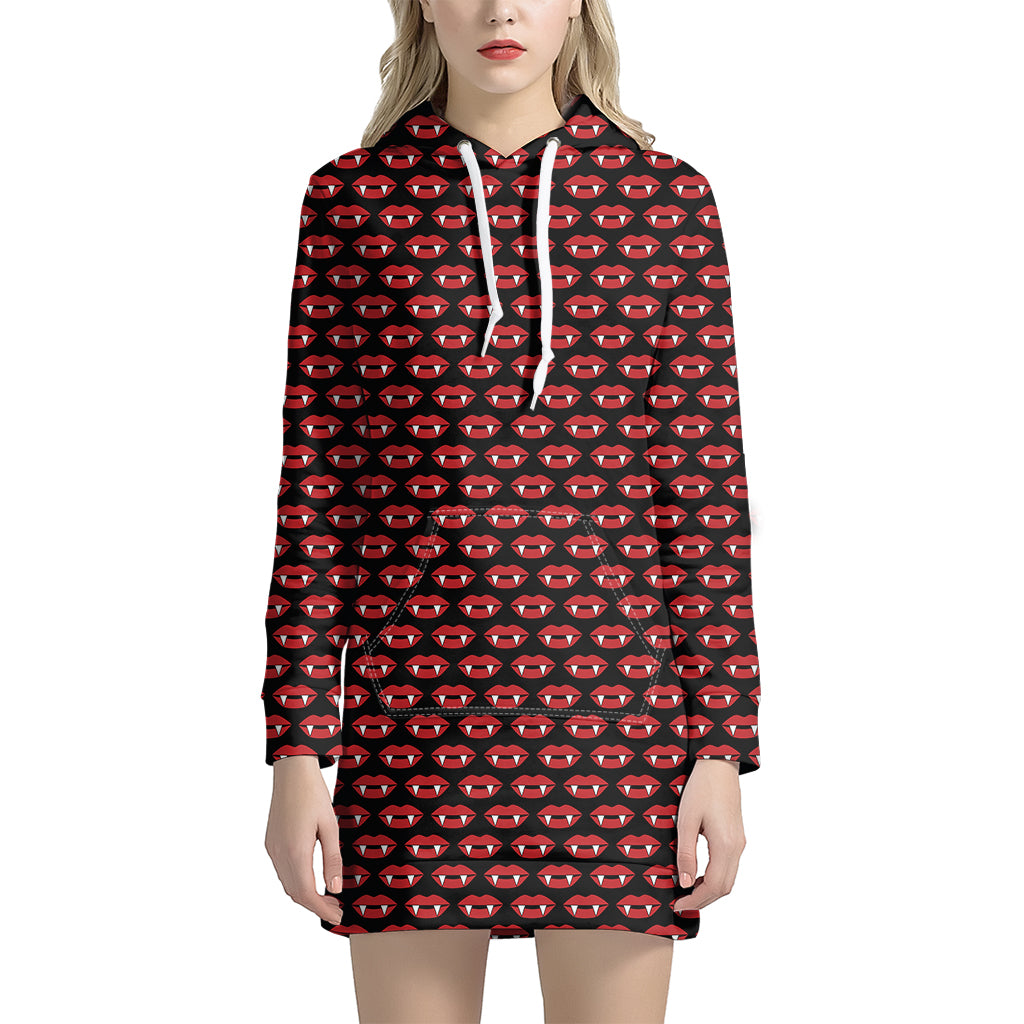 Halloween Vampire Lips Pattern Print Hoodie Dress
