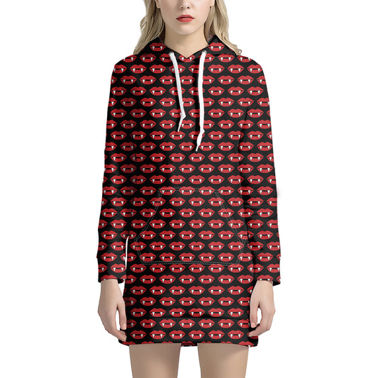 Halloween Vampire Lips Pattern Print Hoodie Dress