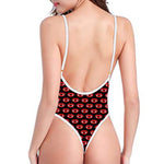 Halloween Vampire Lips Pattern Print One Piece High Cut Swimsuit