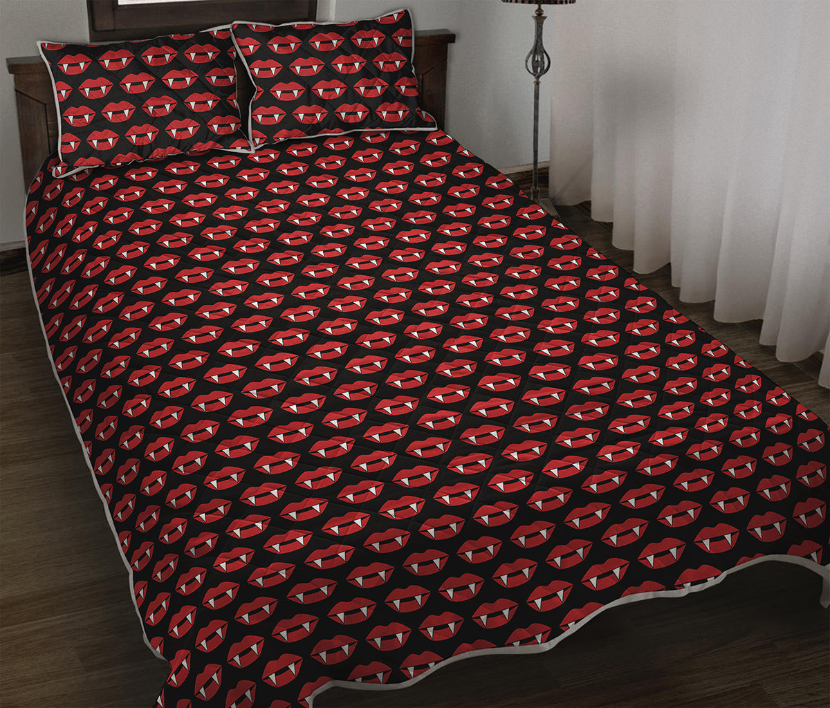 Halloween Vampire Lips Pattern Print Quilt Bed Set
