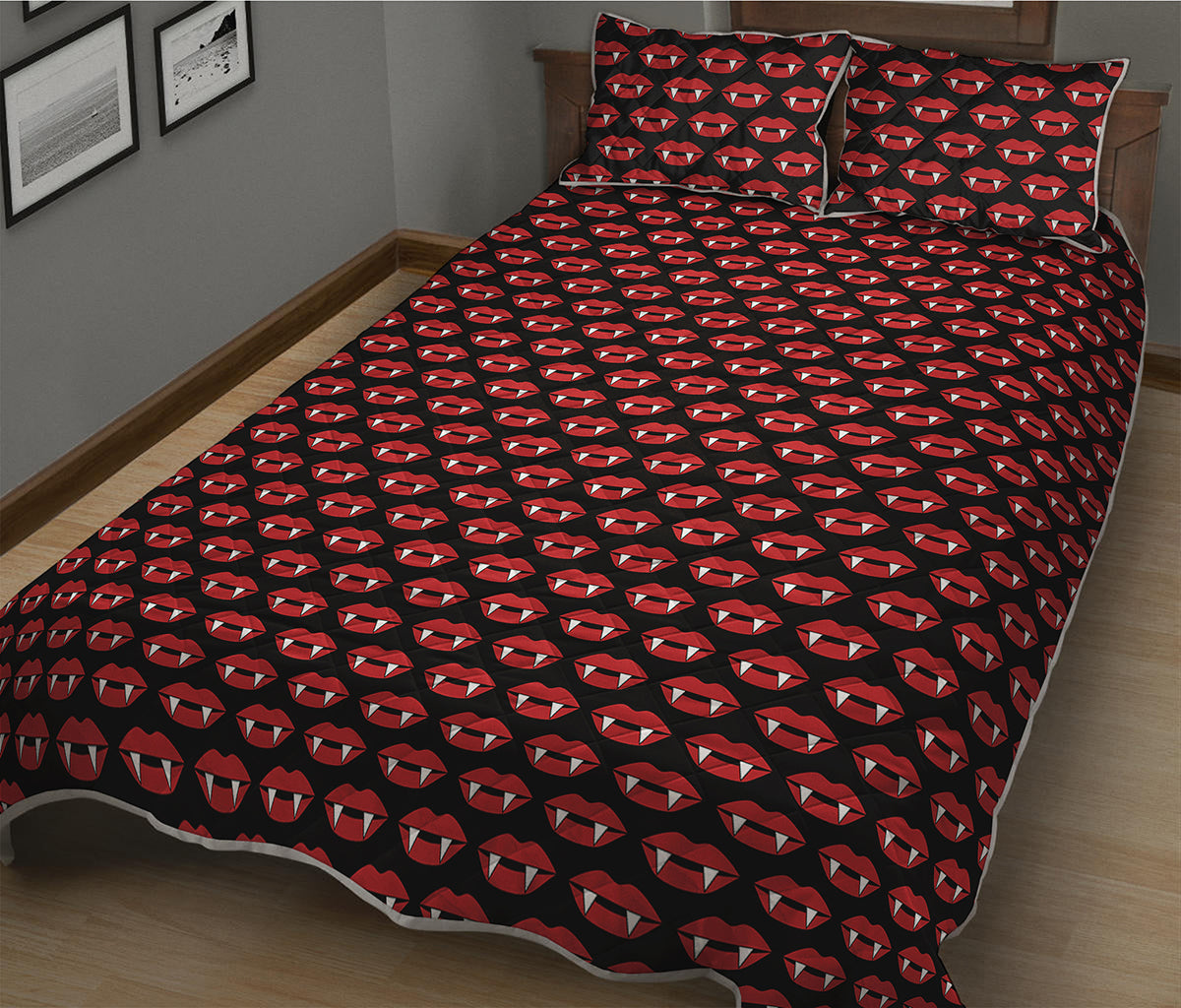 Halloween Vampire Lips Pattern Print Quilt Bed Set