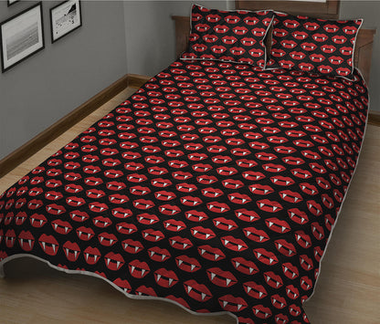 Halloween Vampire Lips Pattern Print Quilt Bed Set