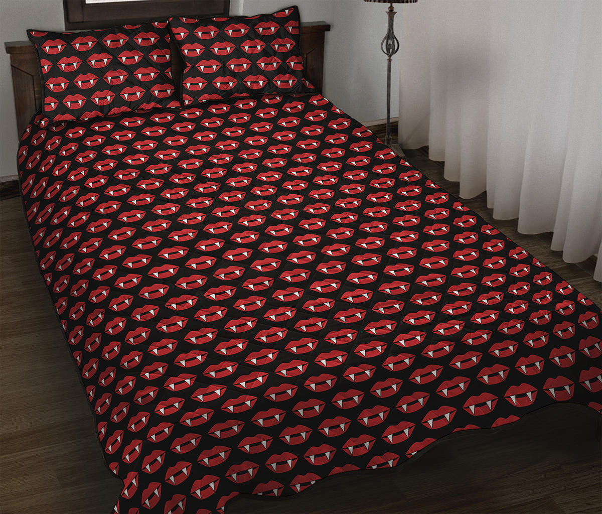 Halloween Vampire Lips Pattern Print Quilt Bed Set