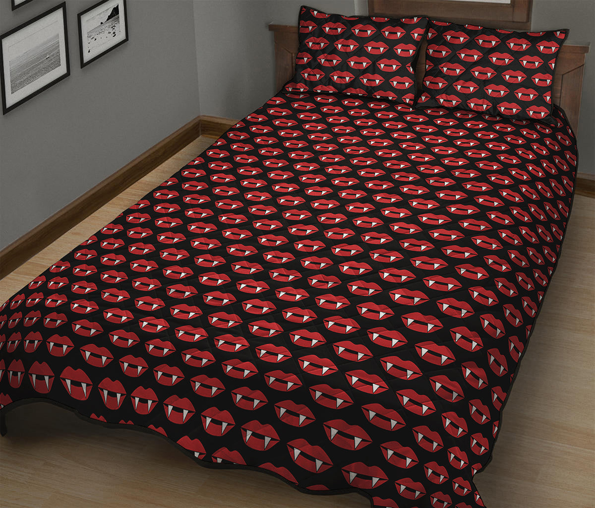 Halloween Vampire Lips Pattern Print Quilt Bed Set
