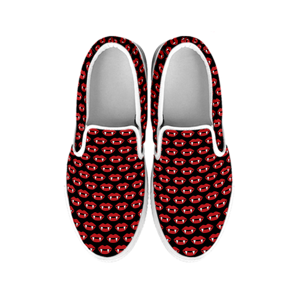 Halloween Vampire Lips Pattern Print White Slip On Shoes