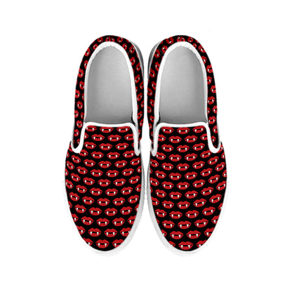 Halloween Vampire Lips Pattern Print White Slip On Shoes