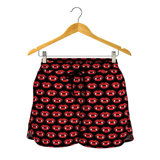 Halloween Vampire Lips Pattern Print Women's Shorts