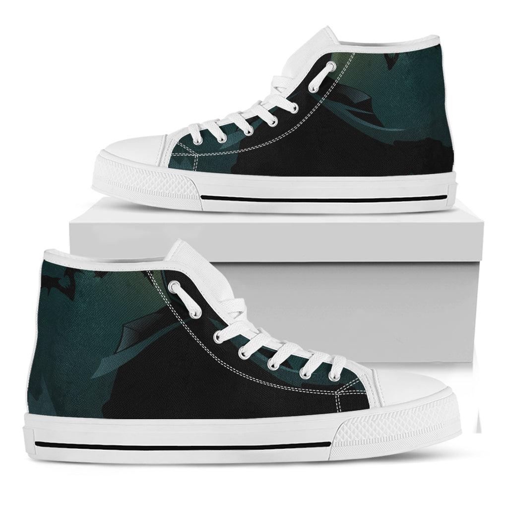 Halloween Vampire Silhouette Print White High Top Shoes