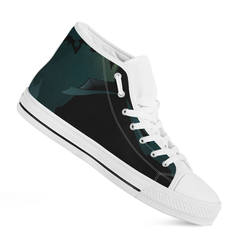 Halloween Vampire Silhouette Print White High Top Shoes