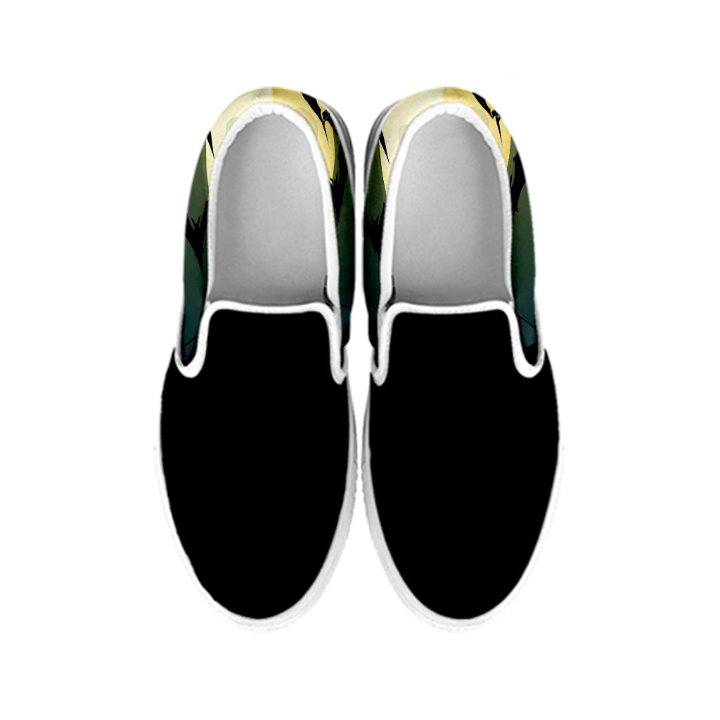 Halloween Vampire Silhouette Print White Slip On Shoes