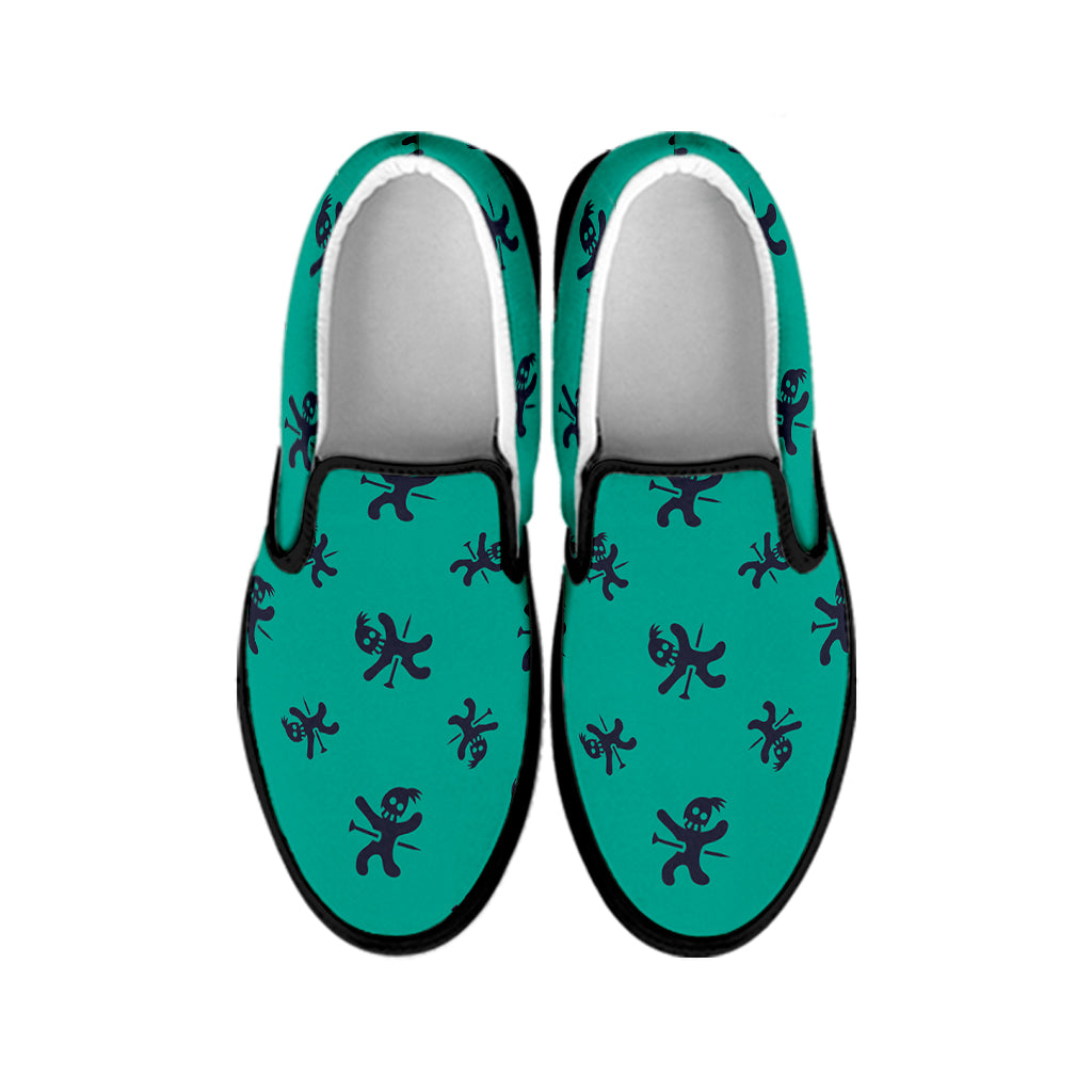 Halloween Voodoo Doll Pattern Print Black Slip On Shoes
