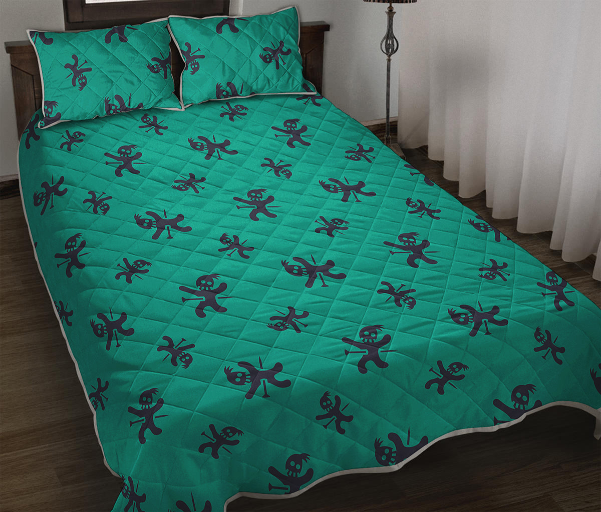Halloween Voodoo Doll Pattern Print Quilt Bed Set
