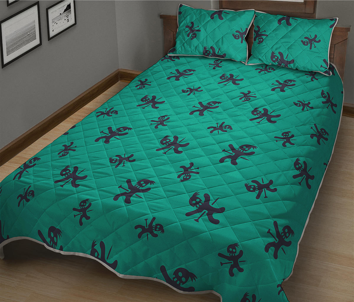 Halloween Voodoo Doll Pattern Print Quilt Bed Set