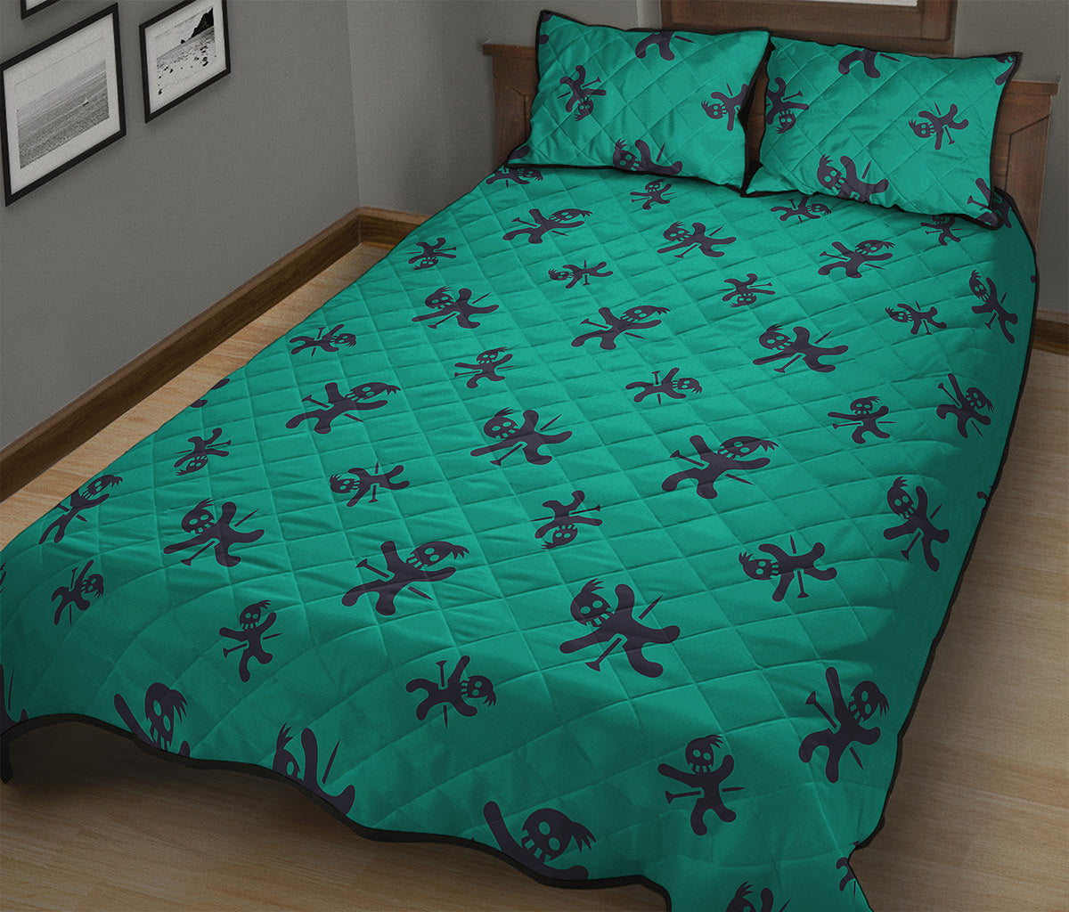 Halloween Voodoo Doll Pattern Print Quilt Bed Set