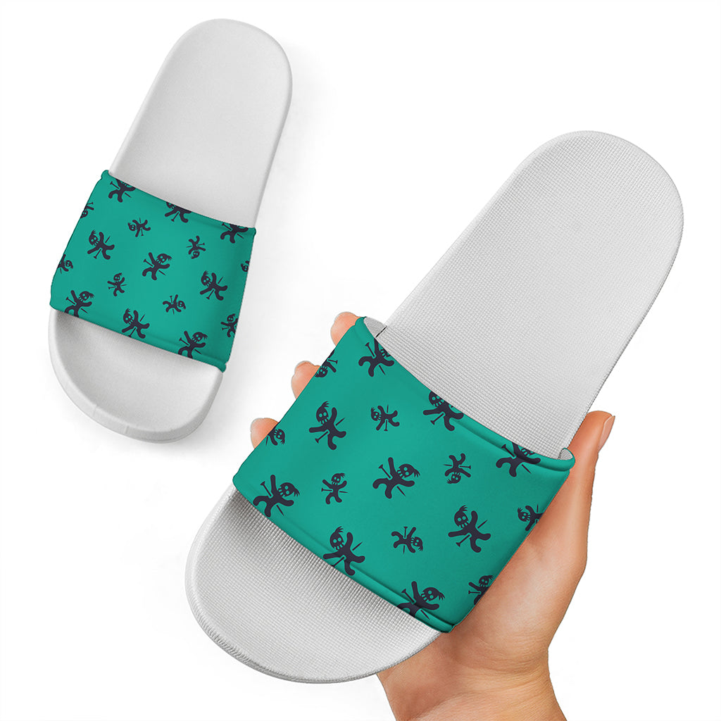 Halloween Voodoo Doll Pattern Print White Slide Sandals