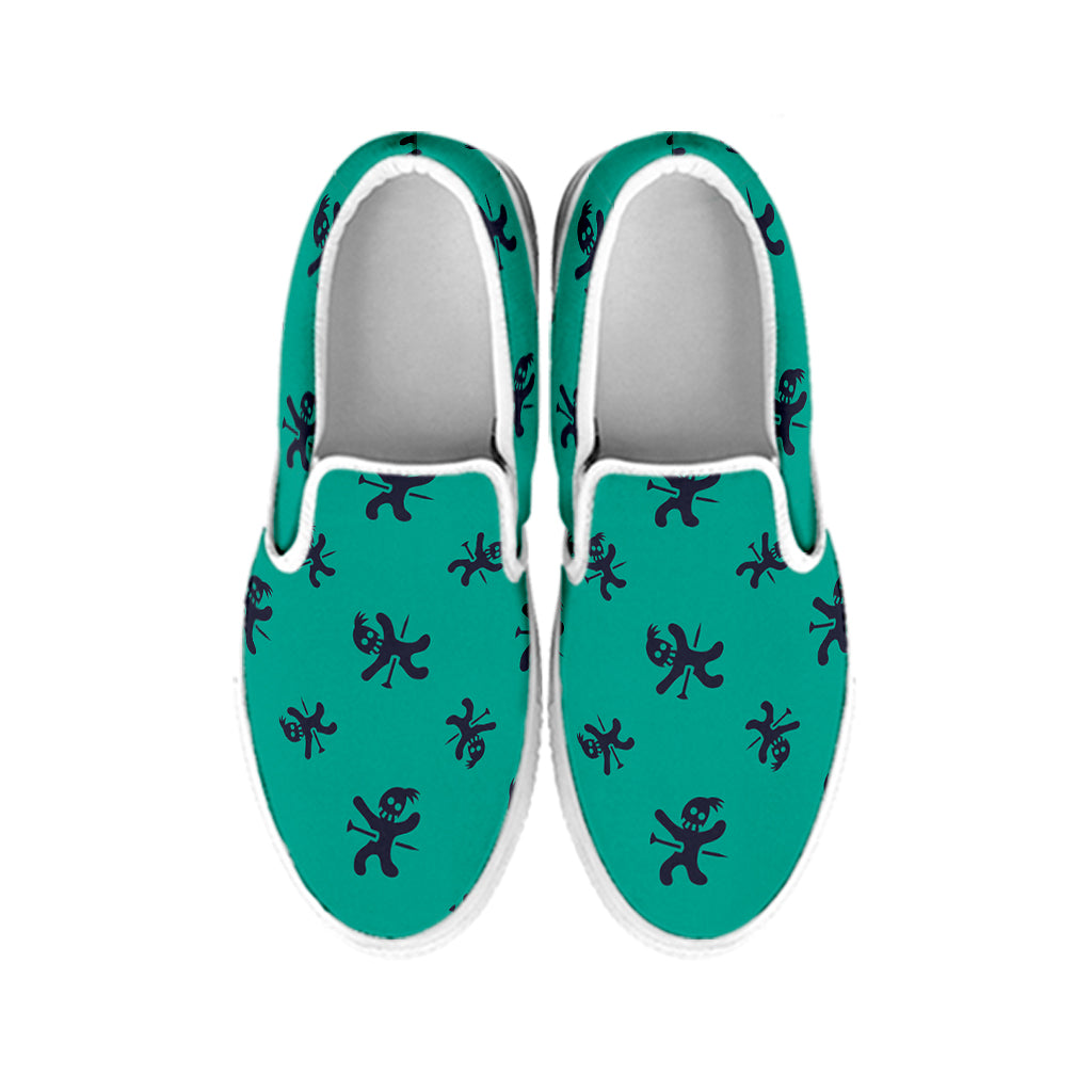 Halloween Voodoo Doll Pattern Print White Slip On Shoes